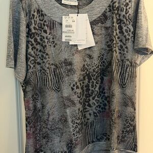 Santoni Gray and Black Patterned Short Sleeve Top